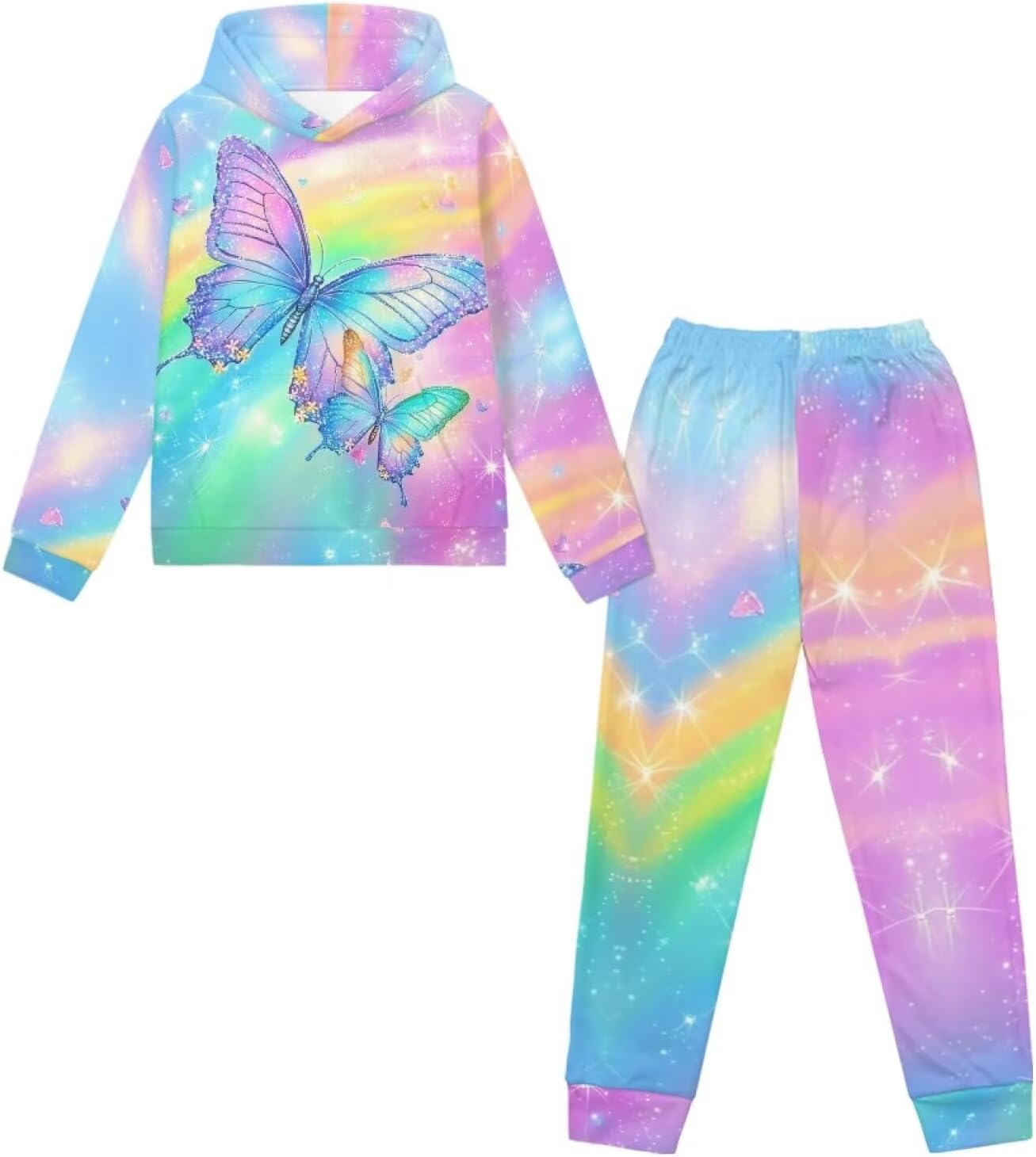 Girls Fall 2 Piece Outfits Age 5-12 Kids Novelty Hoodie and Sweatpant Set Casual Long Sleeve Hooded Tracksuit