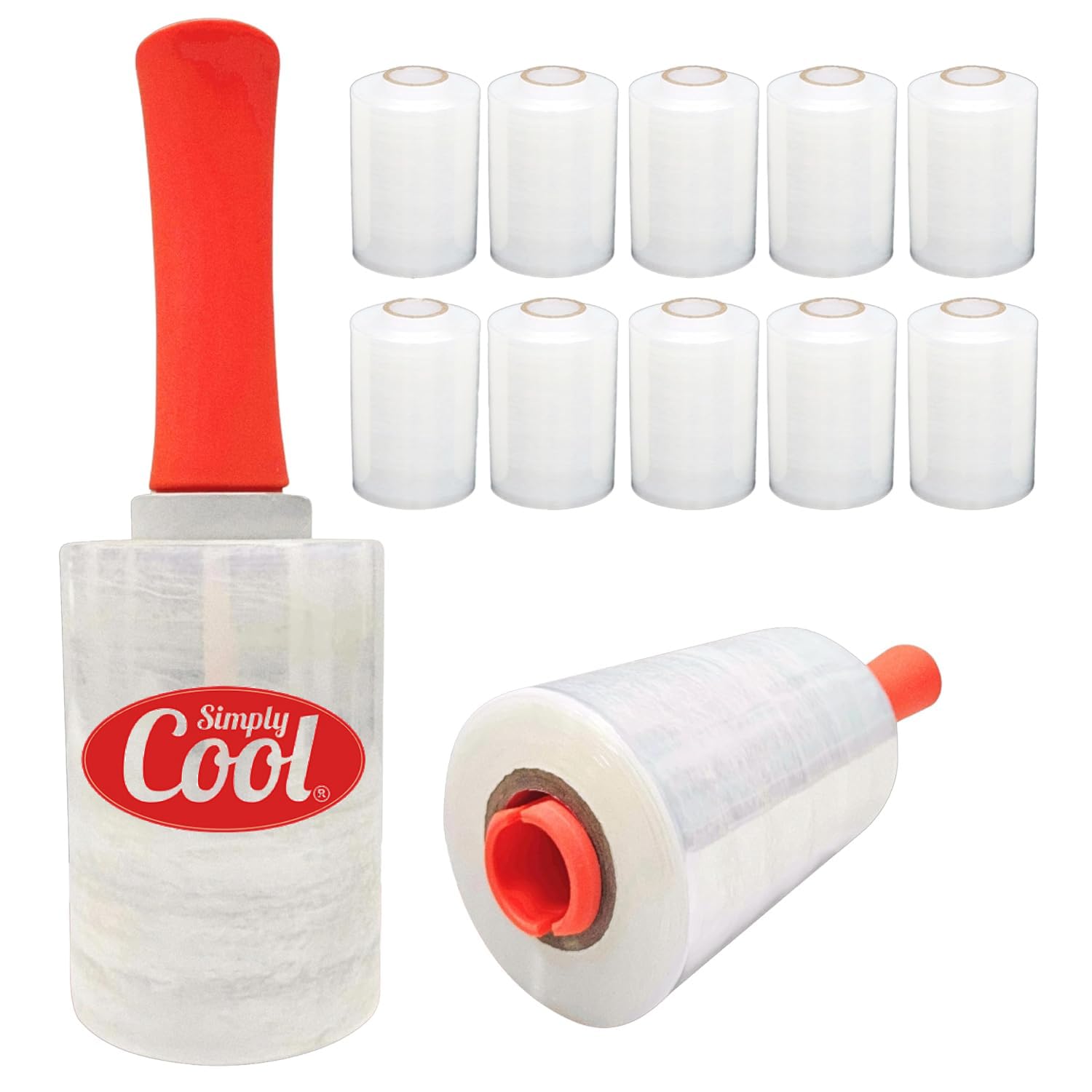 12 Pack Industrial Strength Mini Hand Stretch Wrap with 2 Plastic Handles, 60 Gauge Thick, 5