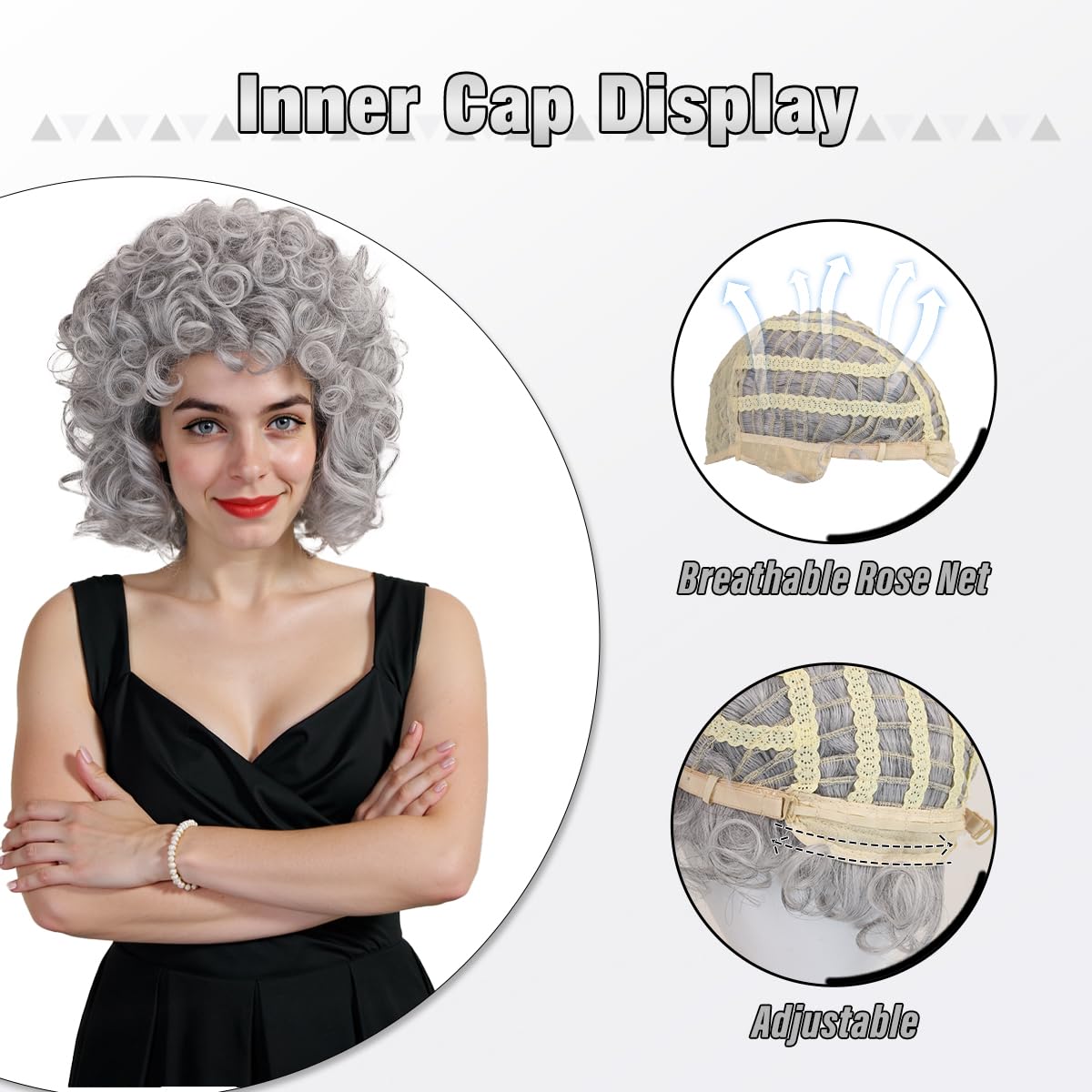 ColorGround Medium Curly 80s Cosplay Wig for Women Halloween Party(Grey)