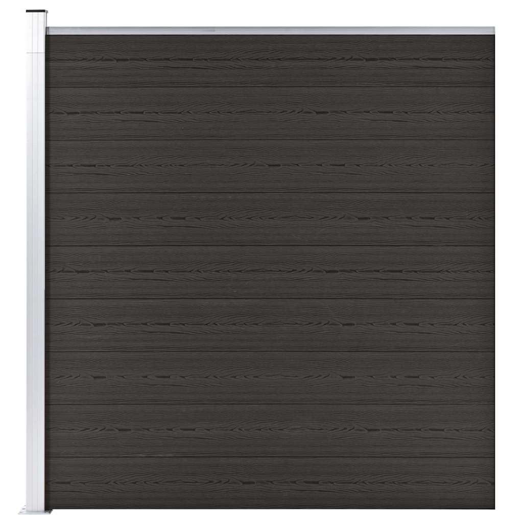 WPC Zaunelement 175x186 cm Schwarz als Gartenabgrenzung für Privatsphäre und Sicherheit, Holz-Kunststoff-Verbundwerkstoff mit Holzmaserung und regulärem Aufdruck,