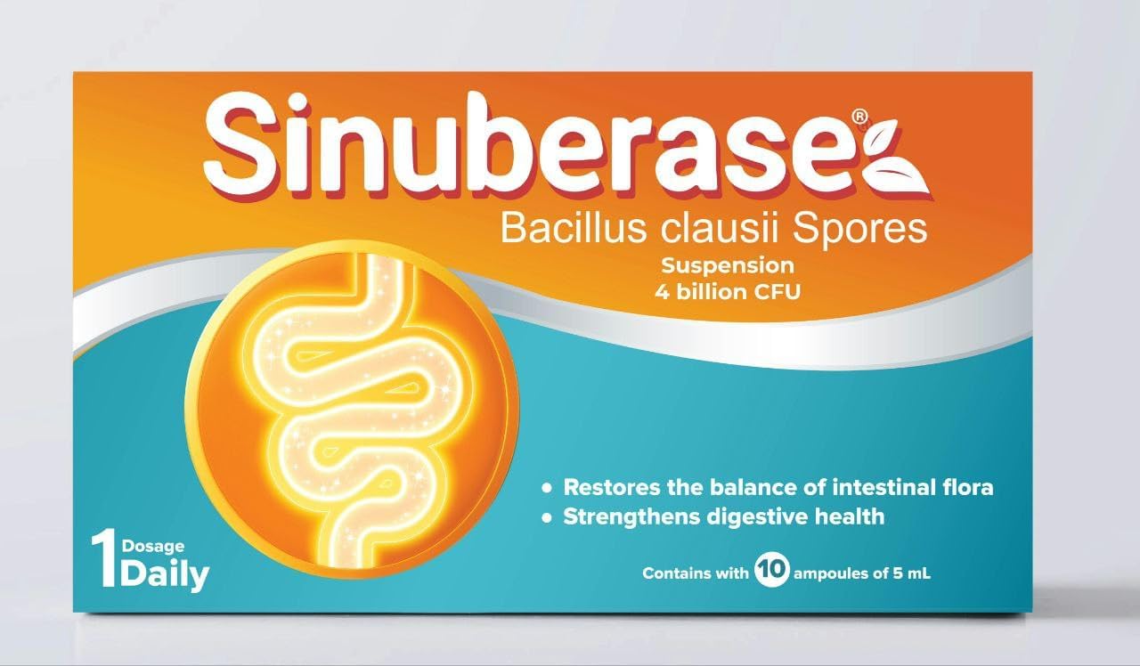 Sinuberase Bacillus clausii Probiotic Supplement – Oral Suspension, 4 Billion CFU per Serving, 10 Single-Dose Vials