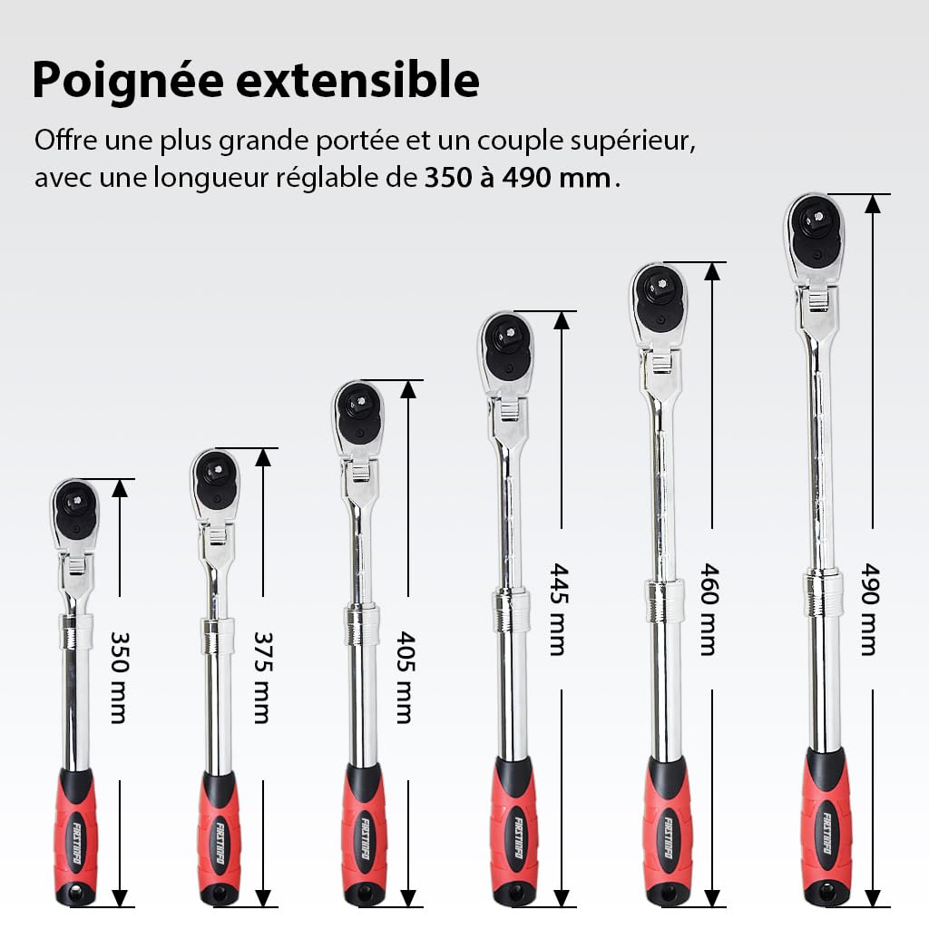 FIRSTINFO Clé à Cliquet Flexible Télescopique 1/2" Verrouillable F3222ND