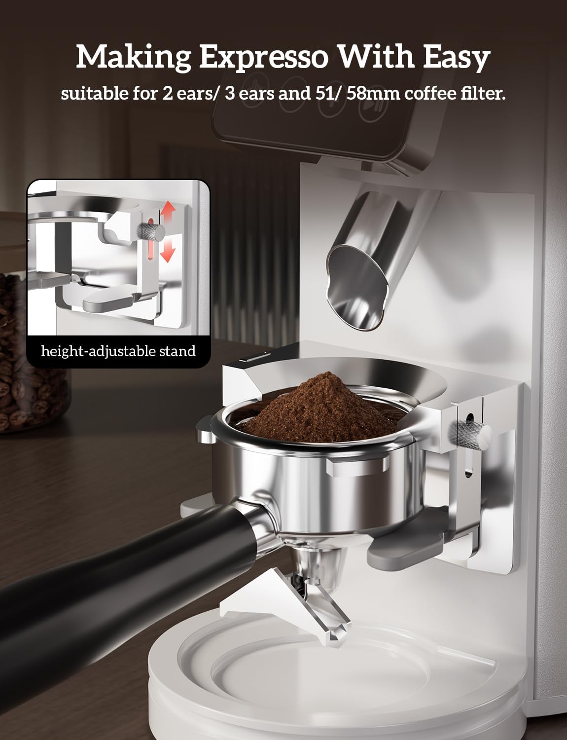 Neretva Espresso Coffee Machine, Professional Espresso Machine with Pressure Gauge & Burr Coffee Grinder, 2 in 1 Professional Espresso Grinder