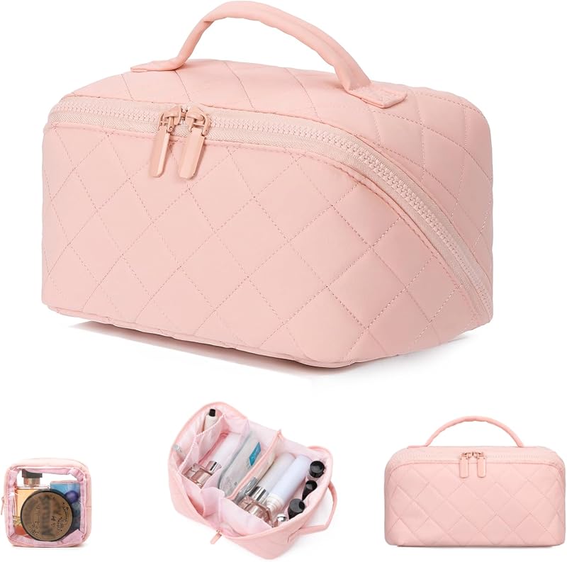 Necessaire de maquiagem AMXNX acolchoada com abertura ampla e organizador de viagem, Pacote com 2