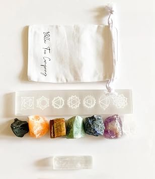 Chakra Set - Chakra Stones + Large Selenite Plate + 1 Bonus Selenite Stick - Chakra Stones Set
