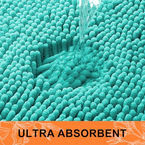 Image of Smiry Bathroom Rugs Sets 2 Piece, Soft Absorbent Chenille Machine Washable Non Slip Shaggy Bath Rug Set for Tub, Shower, and Floor (30x20+24x16, Turquoise)