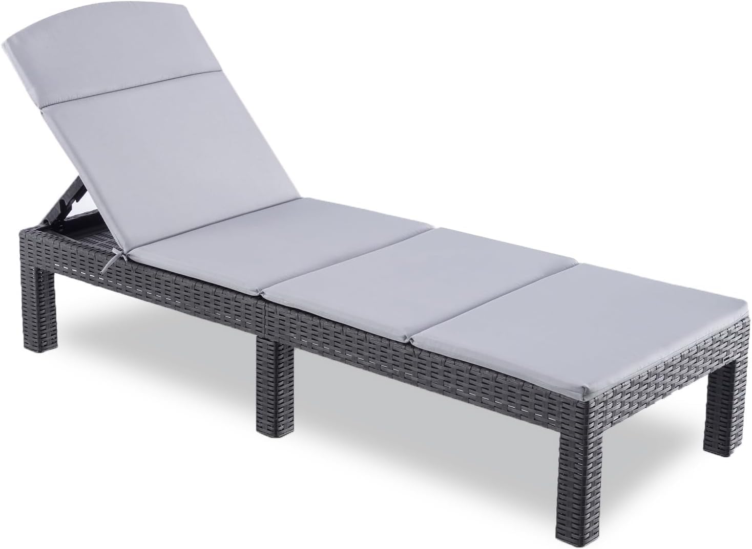 BOLLI Bain de Soleil, Chaise Longue Jardin Exterieur, Résine Imitation rotin tressé, Coussin Confort Inclus, Dossier réglable, Gris Sparkle