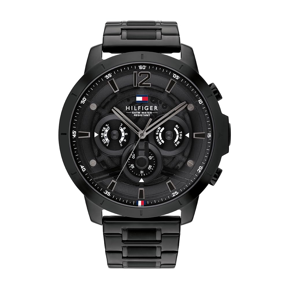 Tommy Hilfiger Multi cyferblat kwarcowy zegarek dla mężczyzn z czarną bransoletką ze stali nierdzewnej - 1710494