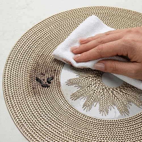 Image of Yellow Weaves 2 Pcs PVC Hollow Woven Design Table Placemat, Dining Table Mat, Anti-Skid, Washable, Dining, Kitchen, Restaurant Table Set Easy to Clean, Durable (Hollow Golden)