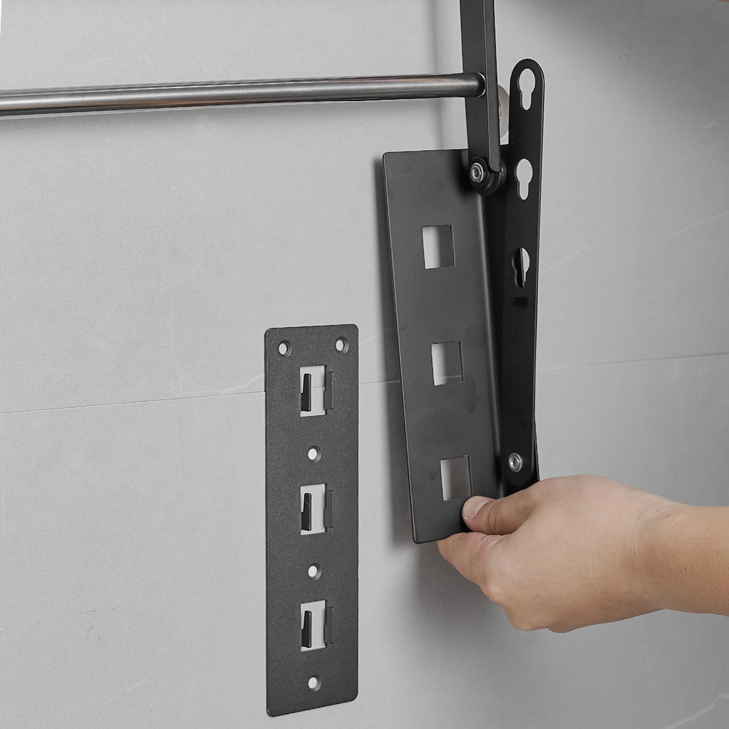 Stendibiancheria da parete in acciaio inox, 58,4 cm, salvaspazio, pieghevole, con porta asciugamani e fessure ideale per piccoli