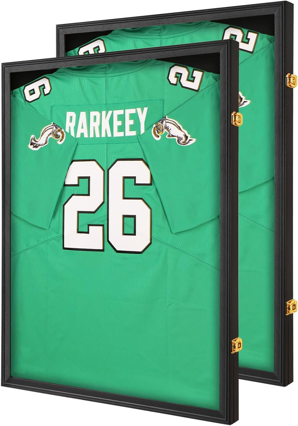 Jersey Frame Display Case 2 Pack for Wall ,Large Lockable T-Shirt Shadow Box with Clear UV Protection Acrylic & Hangers for Football Basketball Baseball Soccer Hockey, Matte Black Standard Jersey - 2 Pack
