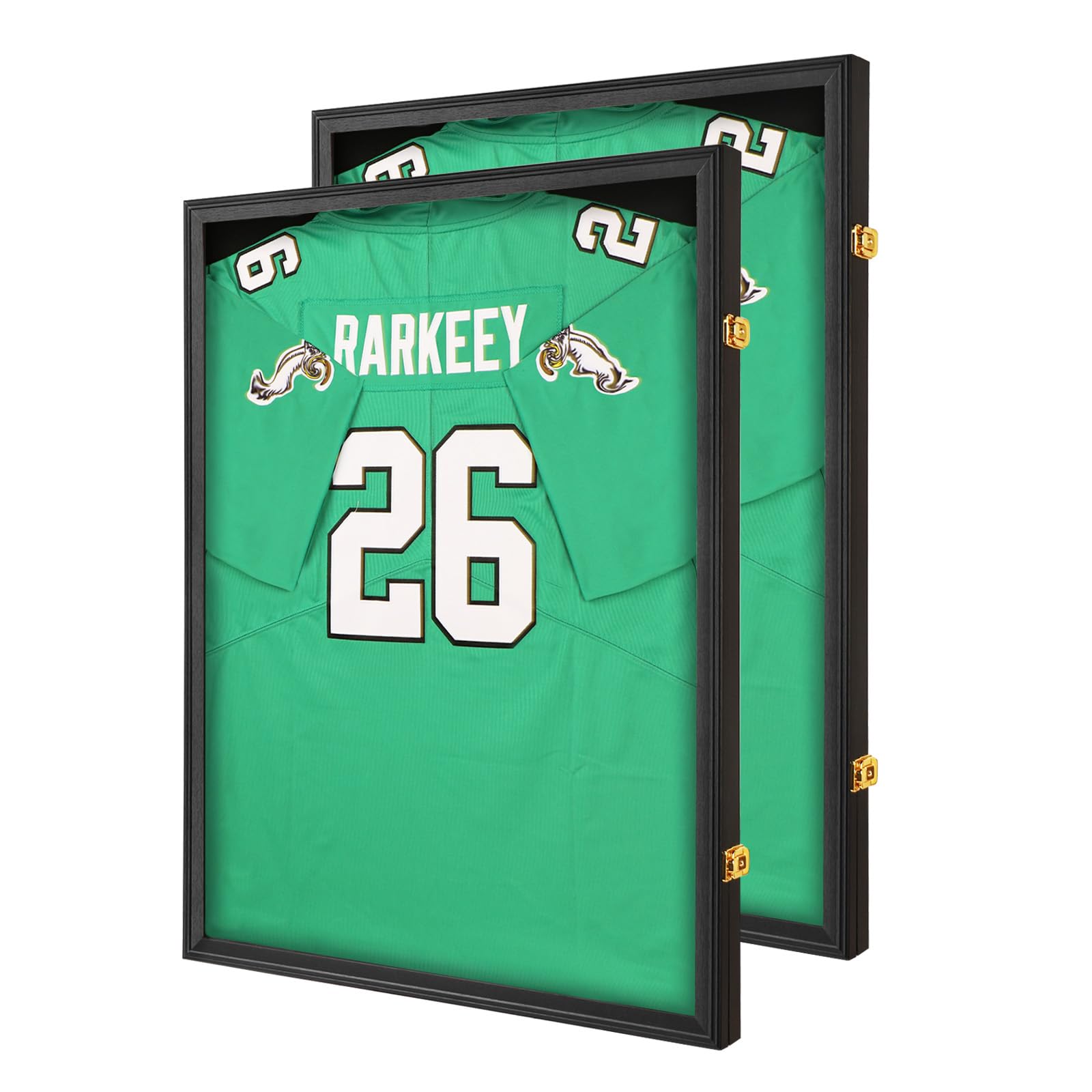 Photo 1 of ***MISSING ONE FRAME****Goazhpon Jersey Frame Display Case 2 Pack for Wall ,Large Lockable T-Shirt Shadow Box with UV Protection Clear Acrylic & Hangers for Football Basketball Baseball Soccer Hockey, Matte Black