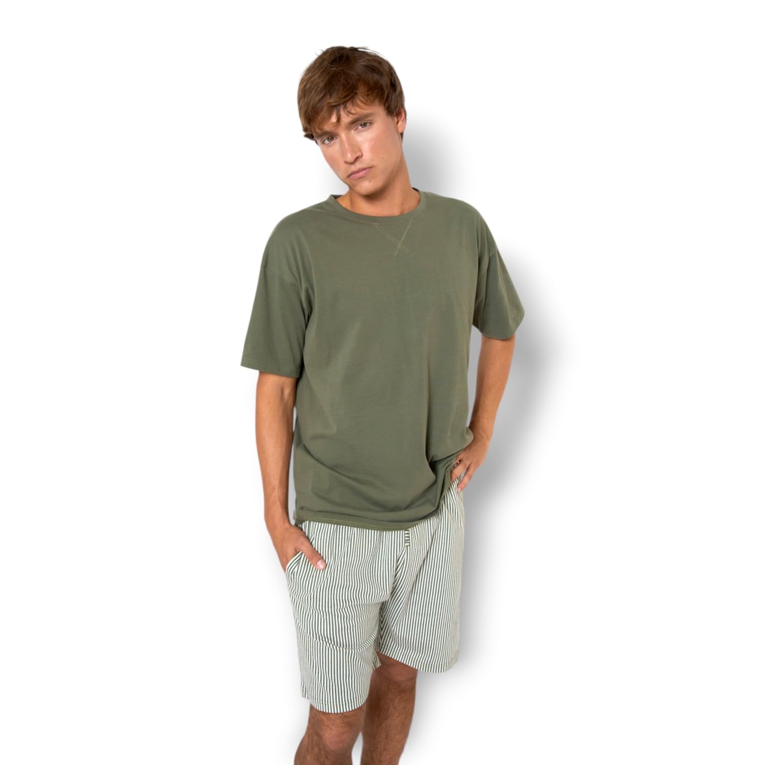 TRAMAS+ Pijama Hombre Verano 100% Algodón, Conjunto de Camiseta de Manga Corta y Pantalón Corto, Ropa de Dormir Fresca y Cómoda