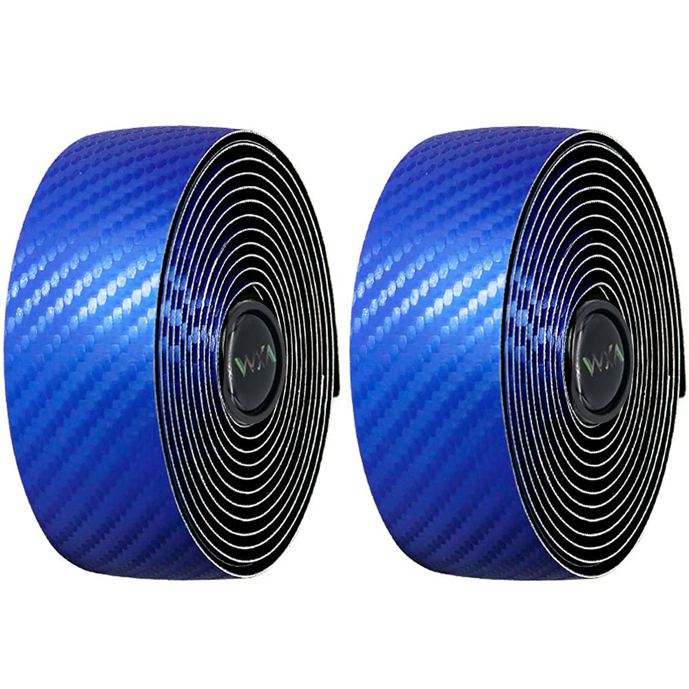 VXM Bicycle Handlebar Tape, Carbon Fiber PU&EVA Road Bike Bar Tape Non-Slip Cycling Handle Wraps for Mountain Bike 2 Rolls per Set (Blue)