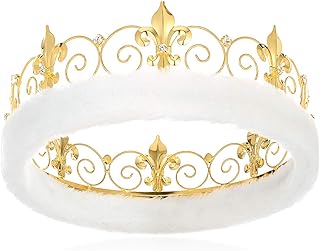King Crown Wedding Bridal King Crowns Birthday King Crown Adult Men Cosplay Costume Homecoming Pageant Prom King Crowns Full Round Gold Metal Crowns Tiara Male Birthday Crown Tiara