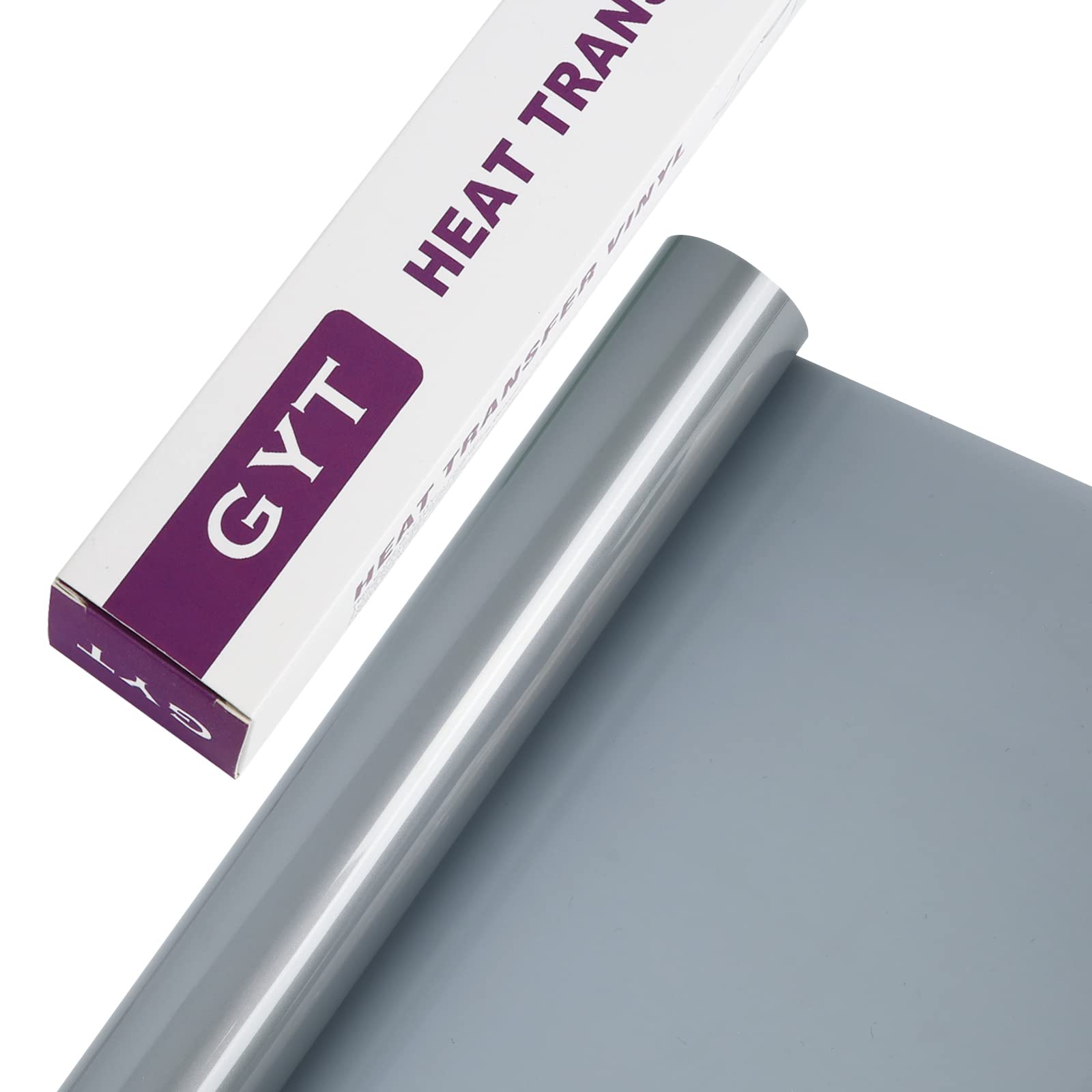 GYT Heat Transfer Vinyl Silver Gray Iron on Vinyl Glossy Adhesive Vinyl 12 Inch x 7 Feet Heat Press DIY Design for T-Shirt (Silver Gray)