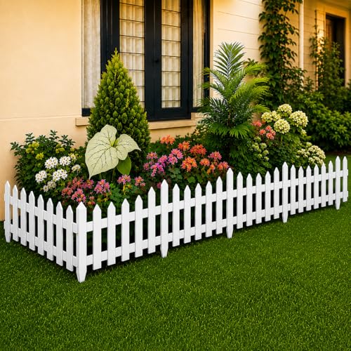 Image of TAZLYN Fence for Garden Edging Border Fencing for Garden Fence Outdoor Plastic Resistant PVC Garden Fence Decorative - Flower Bed Fencing for Pathway, Yard, Lawn Lawn Pathway & Flower Beds (Pack 2)