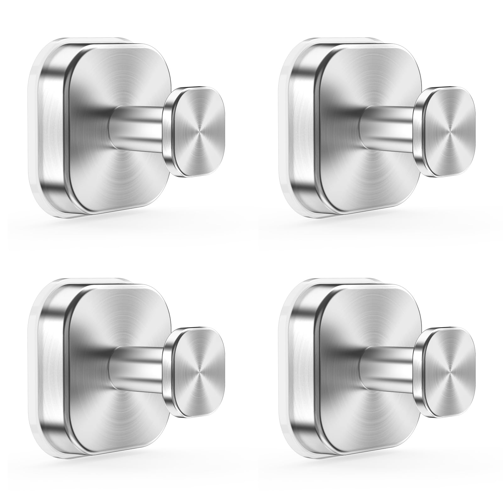 Cosicosy Suction Cup Hooks for Shower, Stainless Steel Suction Hook for Bathroom, Removable Towel Hooks for Kitchen Wall, Glass, Mirror, Tile, Looafh Hook for Hanging (Silver*4)