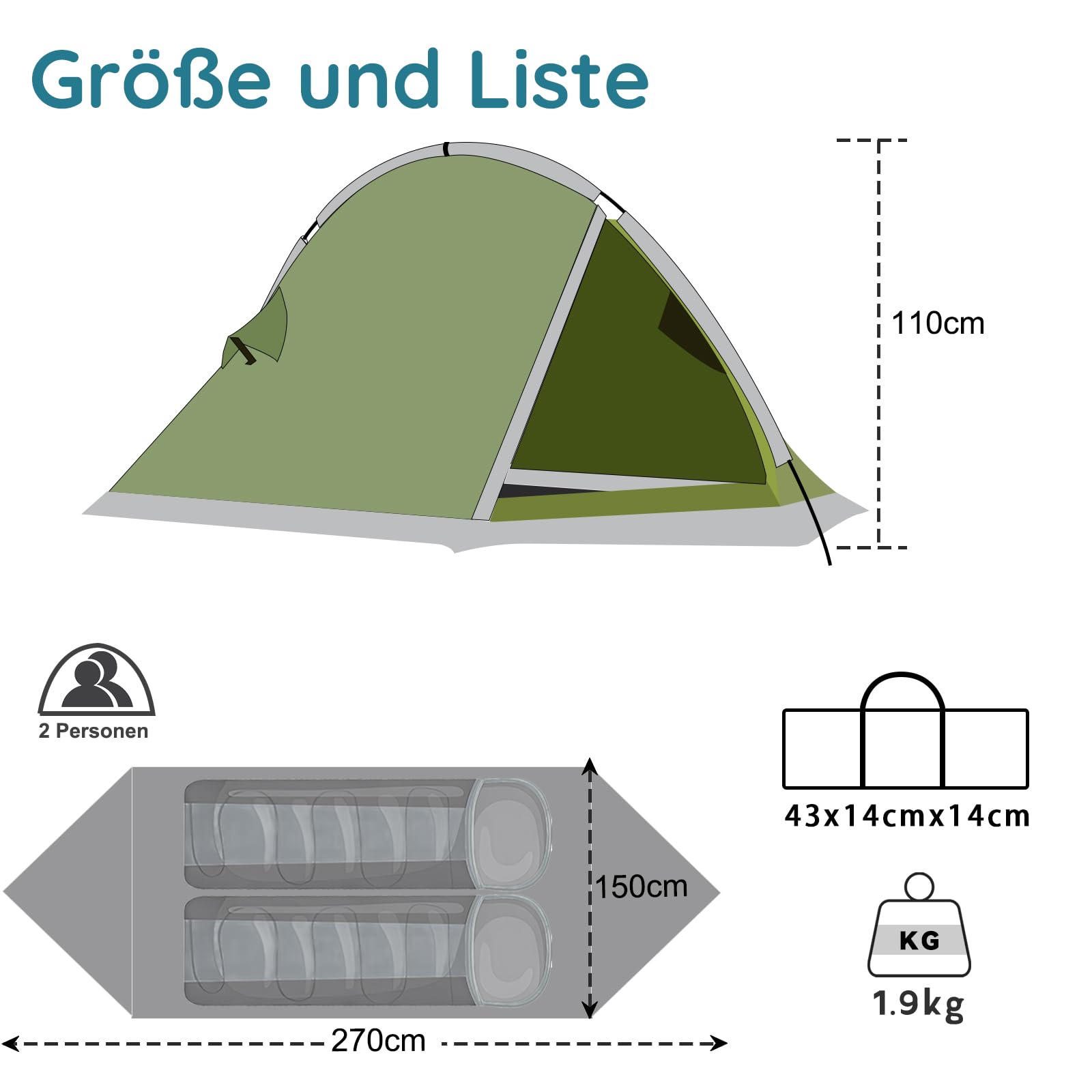 Tenda Campeggio, Tilenvi Tenda 2 Posti con Zanzariera, Tenda Ultraleggera Tende a Tunnel Pieghevole Facile da Montare,Tenda Trekking per Campeggio, Spiaggia, Arrampicata, Escursioni 2024