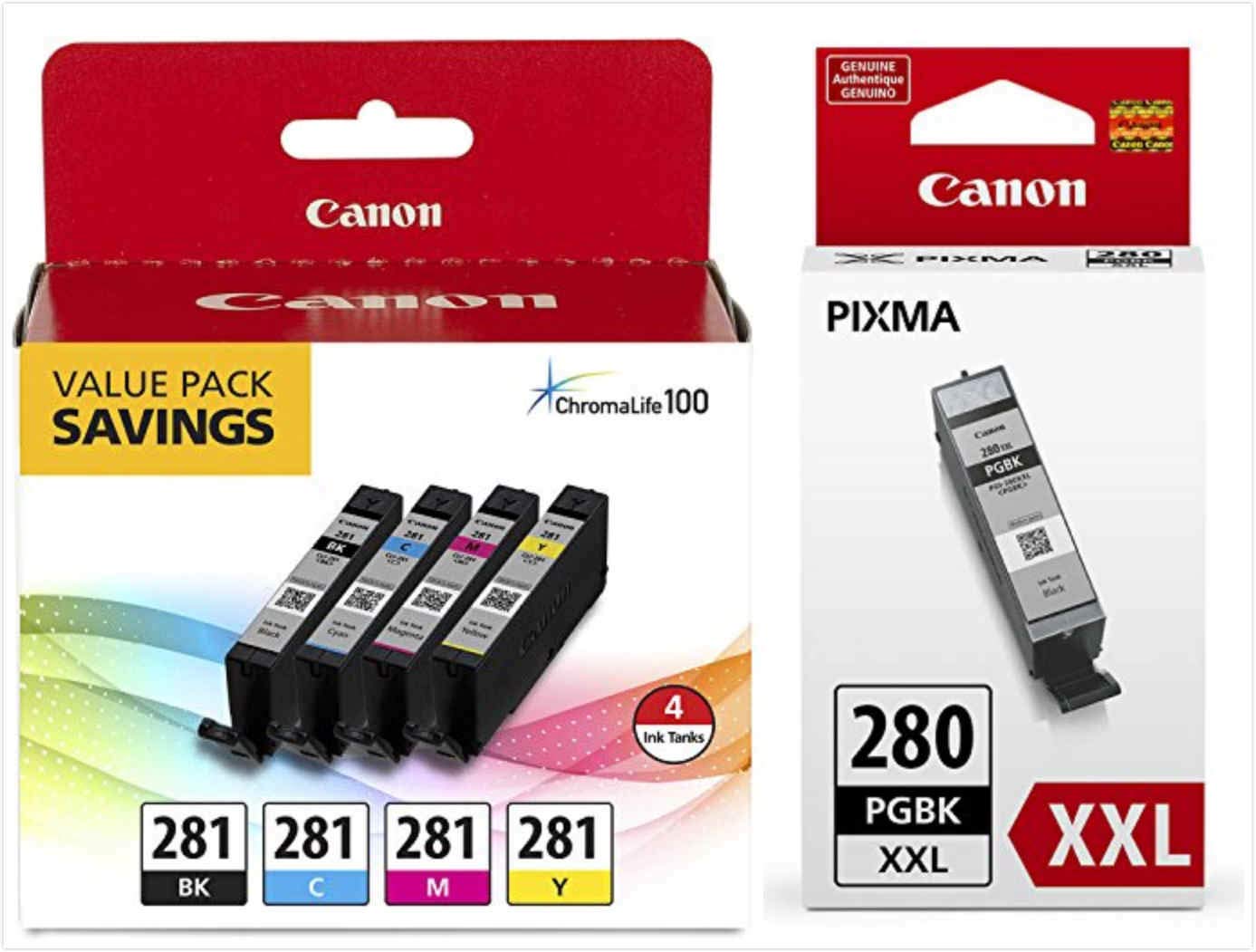 Canon CLI-281 BKCMY 4-Color Ink Tank Value Pack (2091C005) + Canon PGI-280 XXL Pigment Black Ink Tank (1967C001)