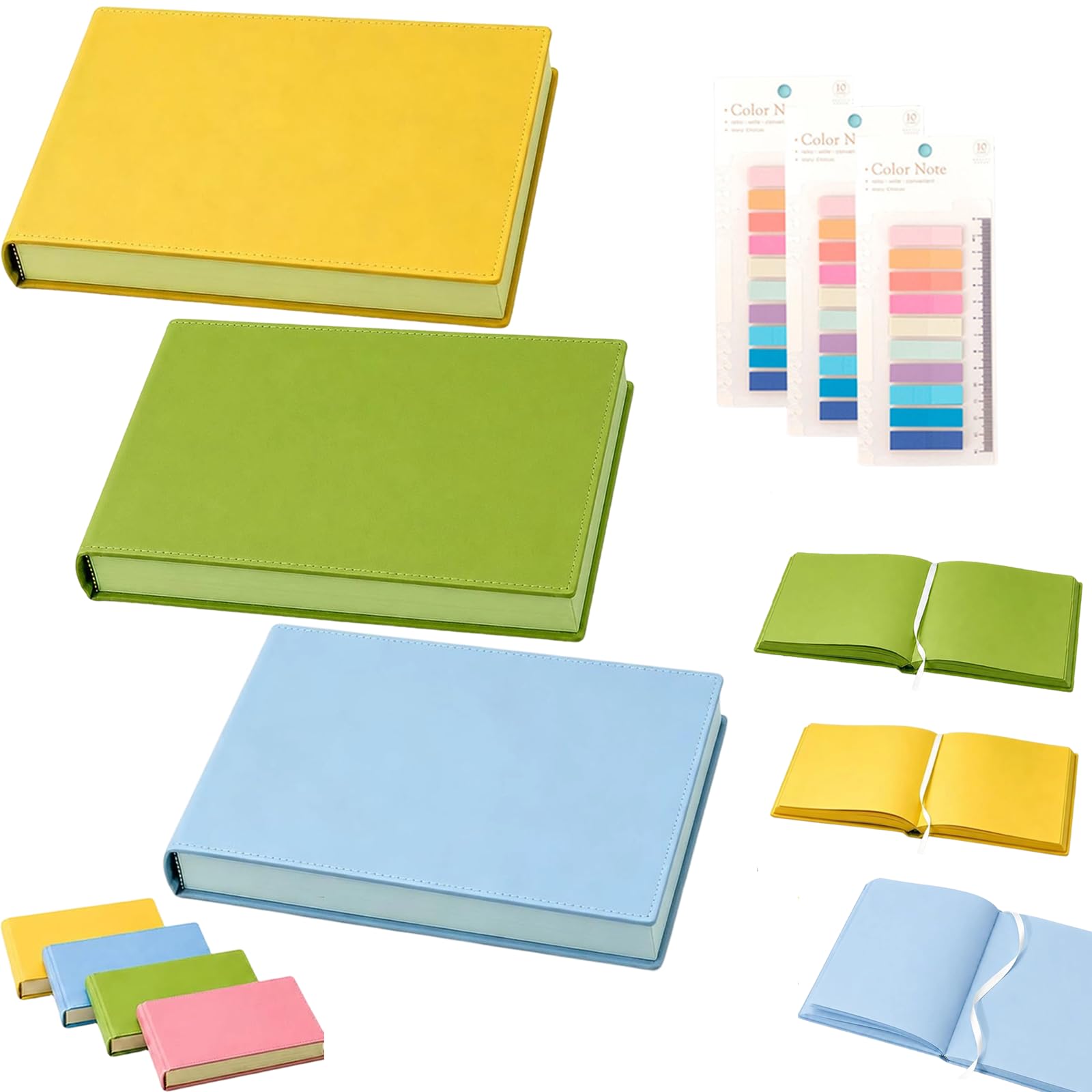Lot de 3 carnets de notes A5 avec couverture rigide en PVC - Papier épais de 720 pages pour l'école, le bureau, les études, les voyages, les notes d'écriture