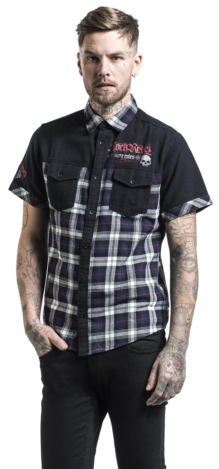Rock Rebel by EMP Herren schwarz-weißes Hemd mit Karo Muster und Patches