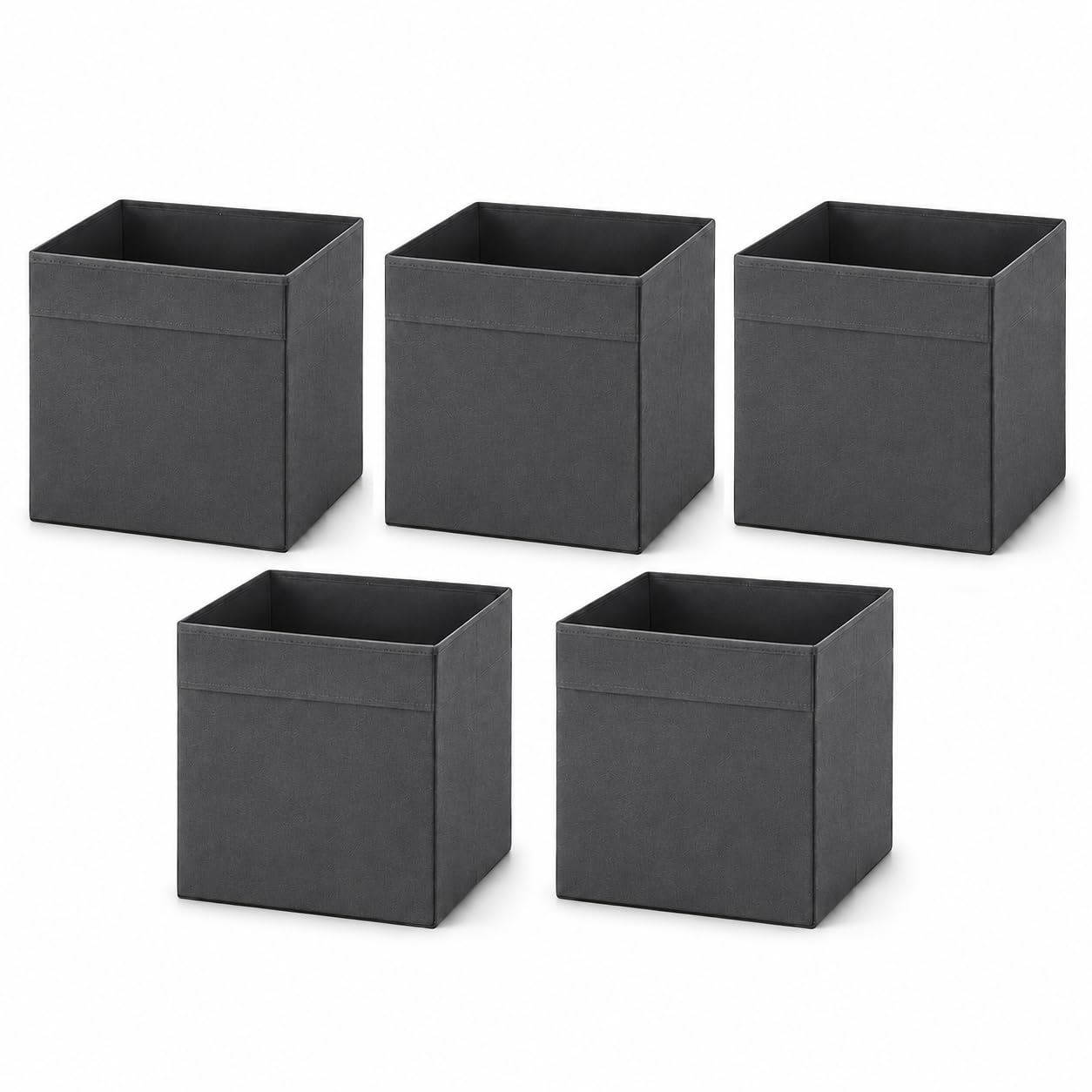 Princekingx Drona Storage Boxes – Foldable Kellax Shelf Insert Box – Cube Shaped Fabric Storage Organizer, 33x38x33cm Shelving Unit with Handle, For Home, Office Use, Baby Nursery (GREY, 5 PACK)