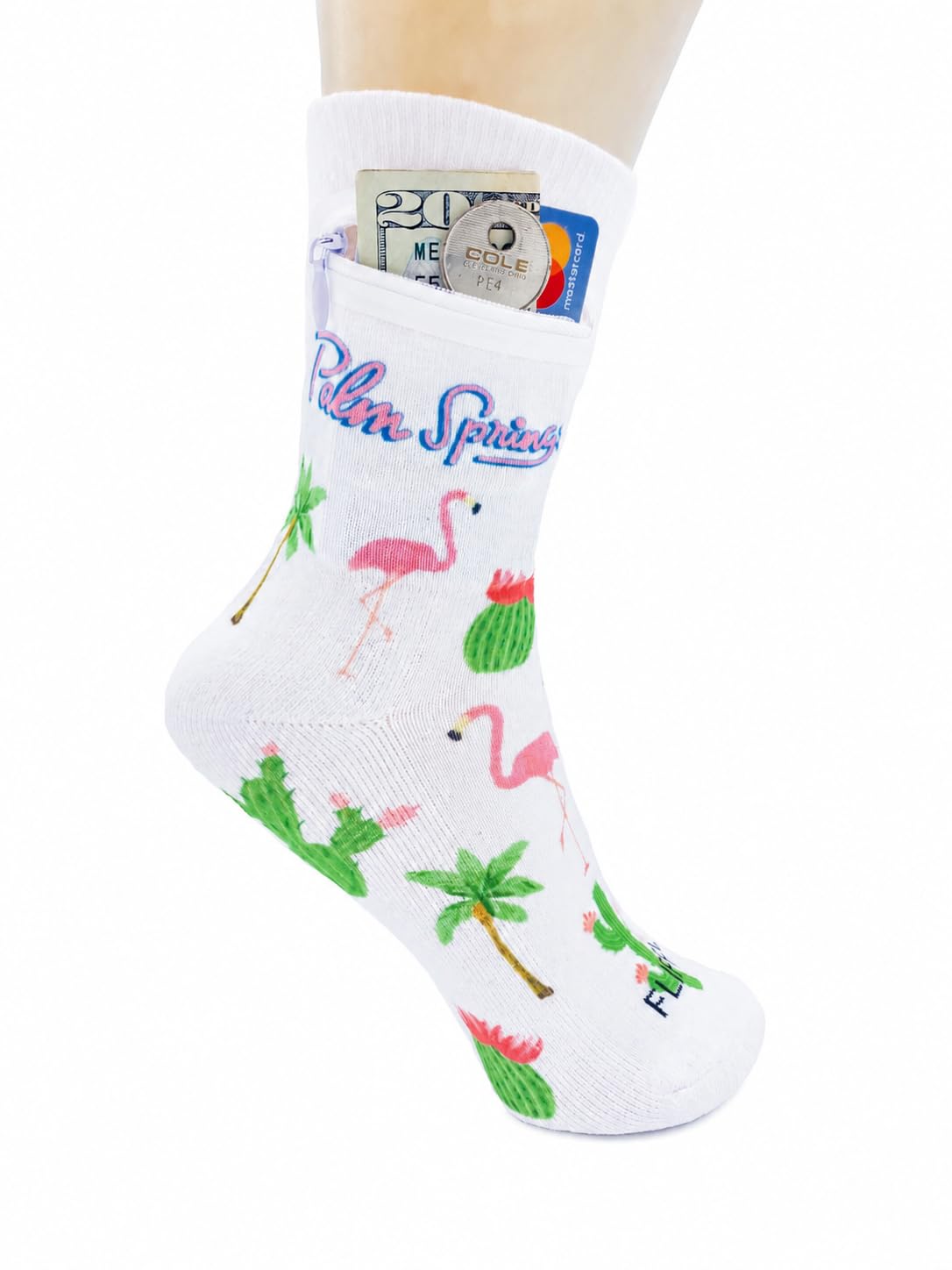 Zipper Sock Wallet - Cotton &amp; Polyester Zipper Socks with Pockets - Fits shoe size 6-13