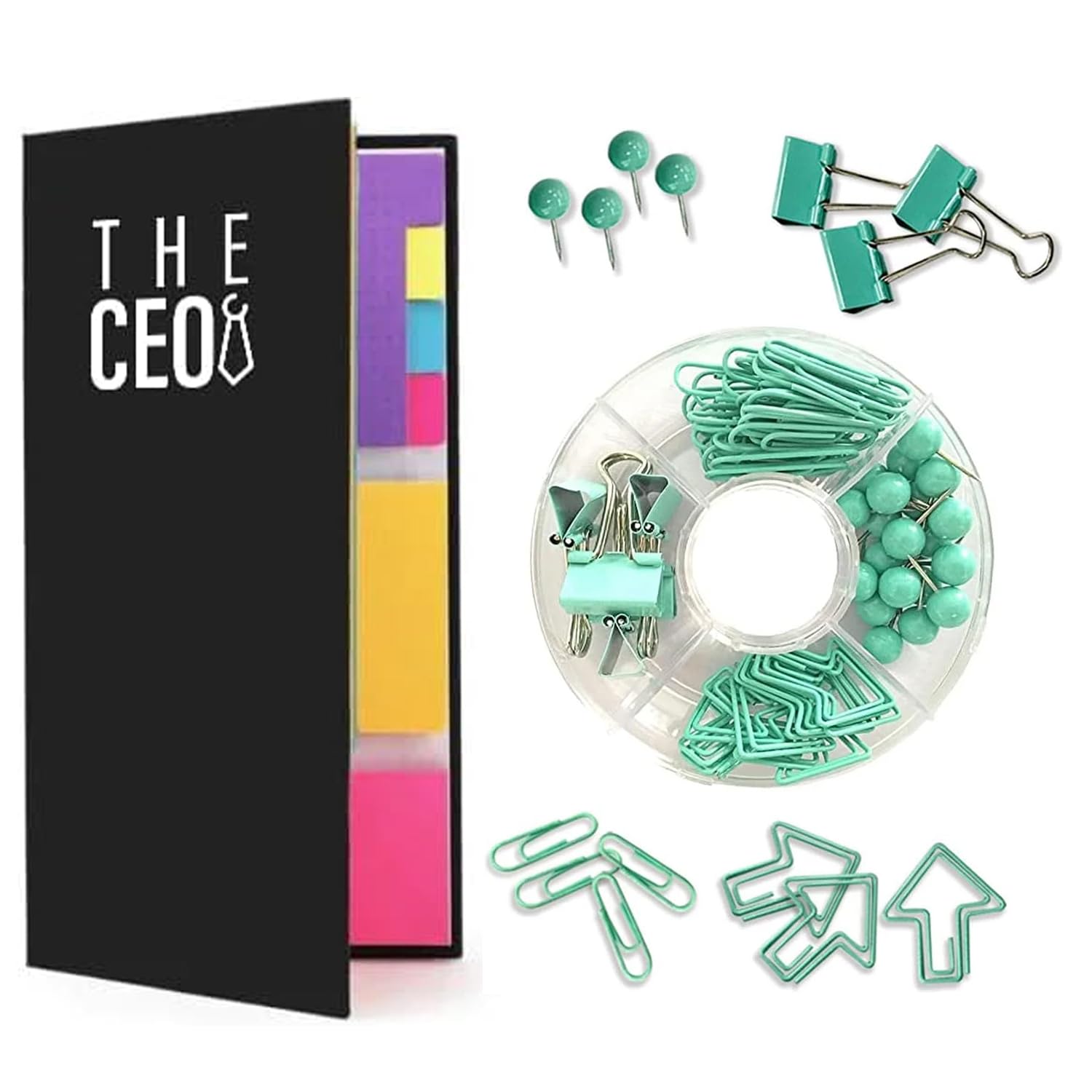 THE CEO Sticky Note Tabs Set Combines Sticky Notes with Office Rubber Bands & Paper Clips - Stay Productive & Prepared with Paper Notes That Brighten