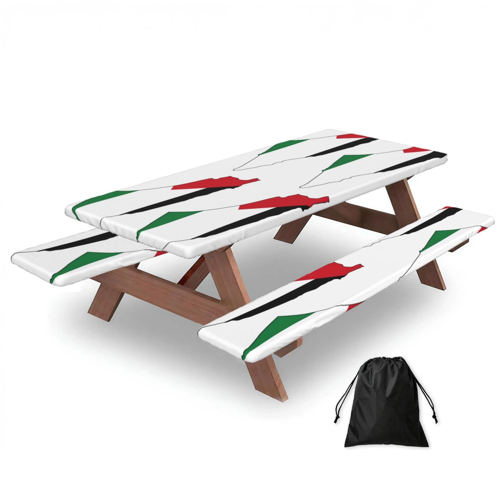 Zyjhyy Black Palestine Flag Map Print Party Table Covers With Bench Covers Set Of 3 Picnic Table Cloth Wipe Clean For Garden Camping