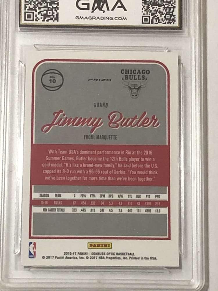 2016-17 Donruss Optic Holo Prizm #10 Jimmy Butler 1st Optic Chicago Bulls Graded GEM MINT GMA 10 Official NBA Basketball Trading Card by Panini America