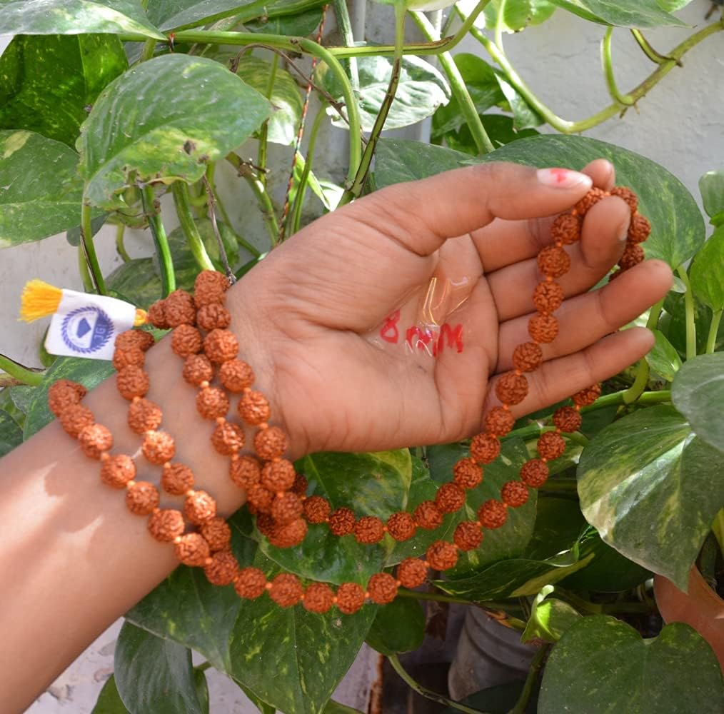 Rudraksha Japa Mala 8mm 108 Beads with Japa Bag (Pack of 2) | Natural Rudraksha Prayer Mala for Meditation, Yoga & Chanting | Hindu Spiritual Rosary Necklace for Men & Women | Pooja & Gift Set