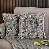 Yaoshuho Fluffy Faux Fur Pillow Covers Ombre Shaggy Pillow Shams Plush Mink Velvet Decorative Throw