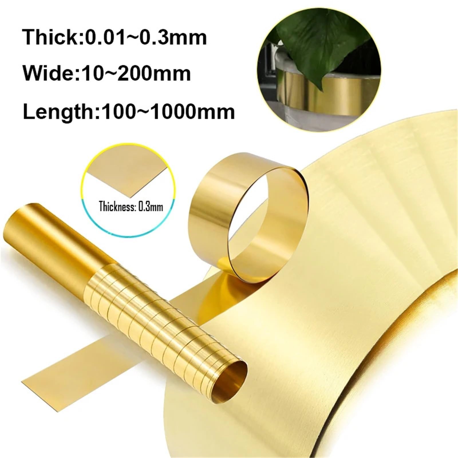 Cienka taśma z mosiądzu Rolka blachy mosiężnej 0,01-0,3 mm x 10-200 100-1000(0.3x100x1000mm 1pcs)