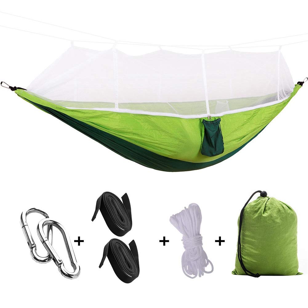 Wakects Amaca da Campeggio Amaca Portatile in Nylon 210T 260 X 140 Cm con Zanzariera Doppia Cerniera Capacità 441 Libbre Cinghie per Albero per Campeggio Viaggi Spiaggia Cortile Adulti (Zanzariera