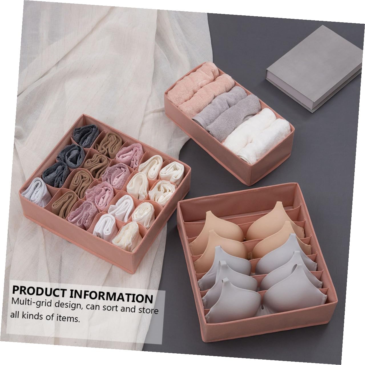Organizador de Ropa Interior y Calcetines de Tela No Tejida Caja de Almacenamiento Portátil con Compartimentos para Viaje y Hogar Caja Organizadora de Ropa con Tapa Rosa