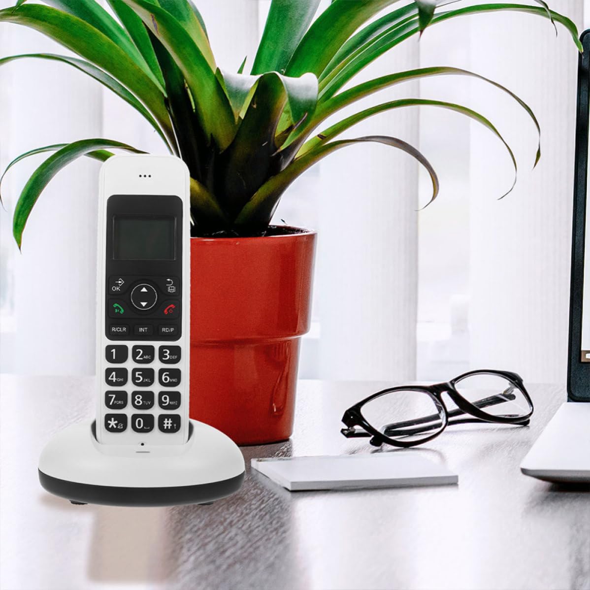 MAGICLULU Telefono Cordless Digitale a Tasti Grandi, Telefono di Casa Cordless Espandibile, Display LCD, Bianco, per Casa e Ufficio, per Anziani e Persone Vista Debole