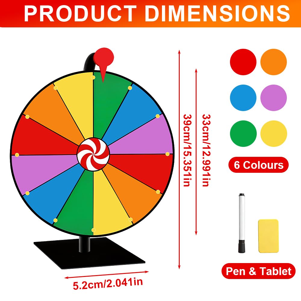 Glücksrad zum Drehen, 30cm Tisch-Roulette-Spinner, 12 Slots Gluecksrad Gluecksrad mit Non-Slip Feet, Wiederverwendbar Glücksrad zum Selbstgestalten für Lotteriespiele, Wortspiele, Party