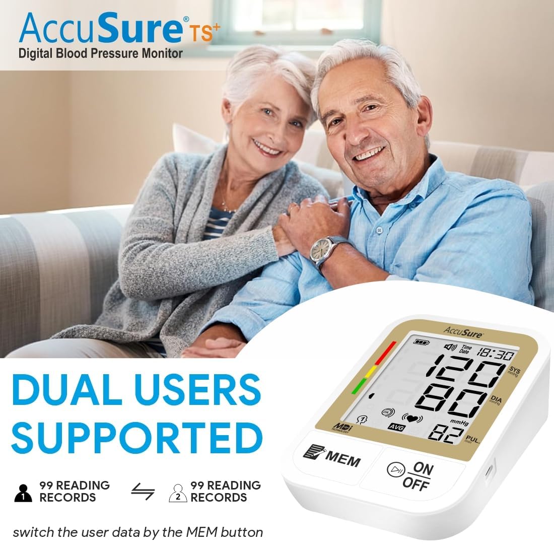 AccuSure TS Plus Blood Pressure Monitor β Fully Automatic | Simple, Reliable & Accurate | Digital BP Monitor includes Type-C USB power port 4