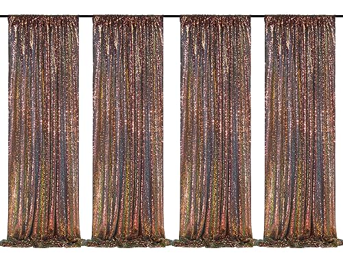 Image of Sparkly Sequin Backdrop Curtains 4 Pcs 2ftx8ft Black Gold Birthday Party Backdrop Sequence Sequin Drapes Fabric