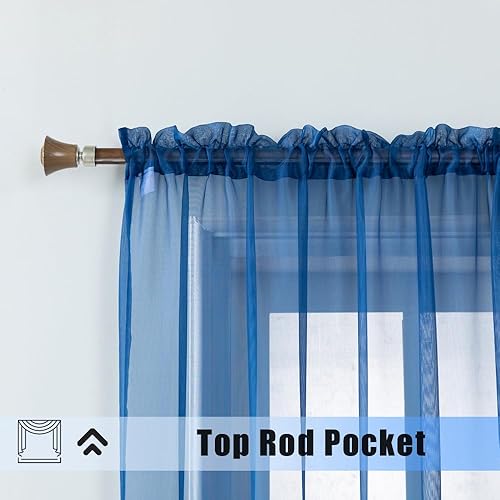 Miniatura 2 de Cortinas traslúcidas color azul real de 95 pulgadas de largo, 2 paneles de ventana de sala de estar, bolsillo para barra, gasa transparente para