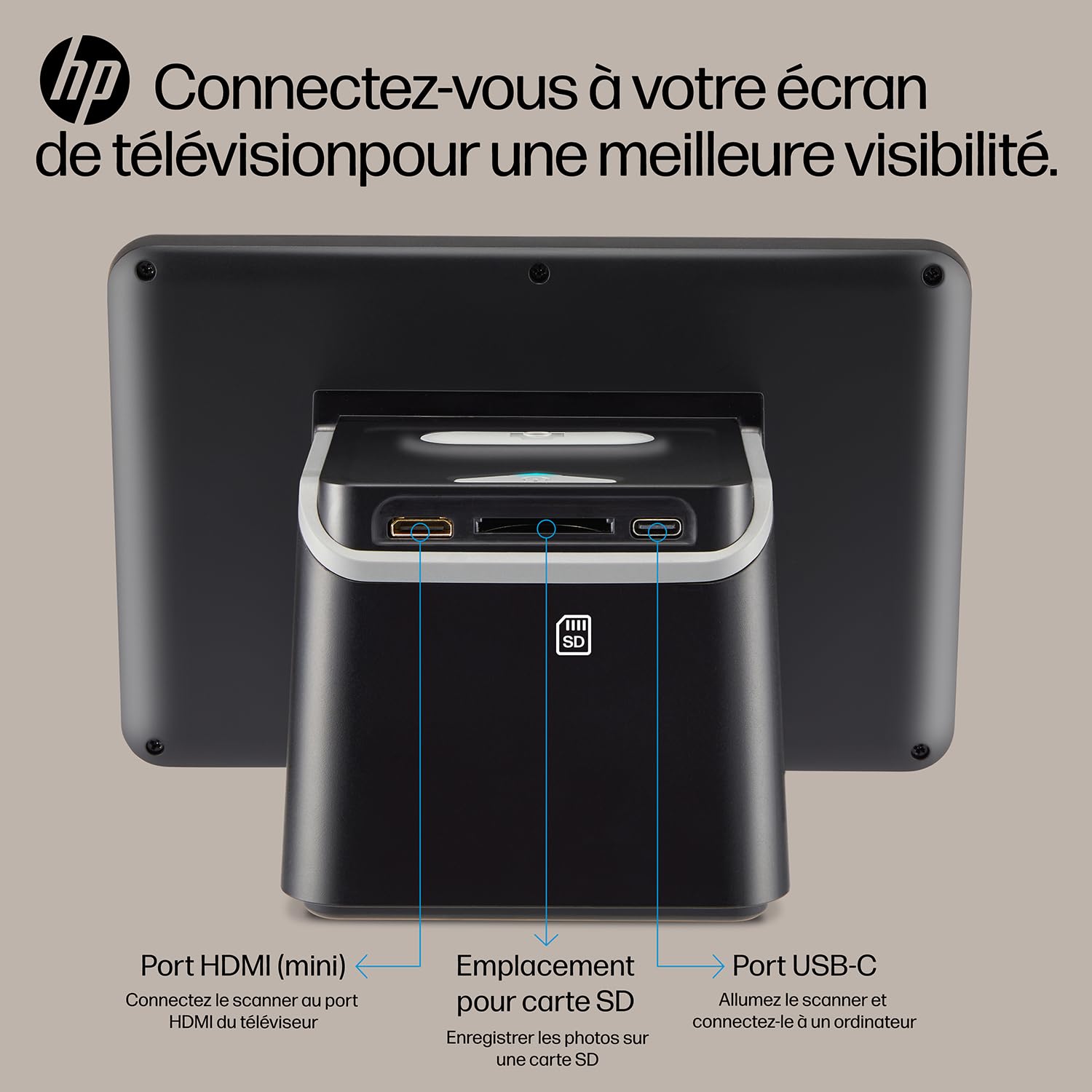 HP FilmScan Numériseur de film et diapositives à écran tactile avec écran LCD réglable de 7", convertit rapidement les négatifs et les diapositives en photos numériques JPEG de 22 MP, compatible avec