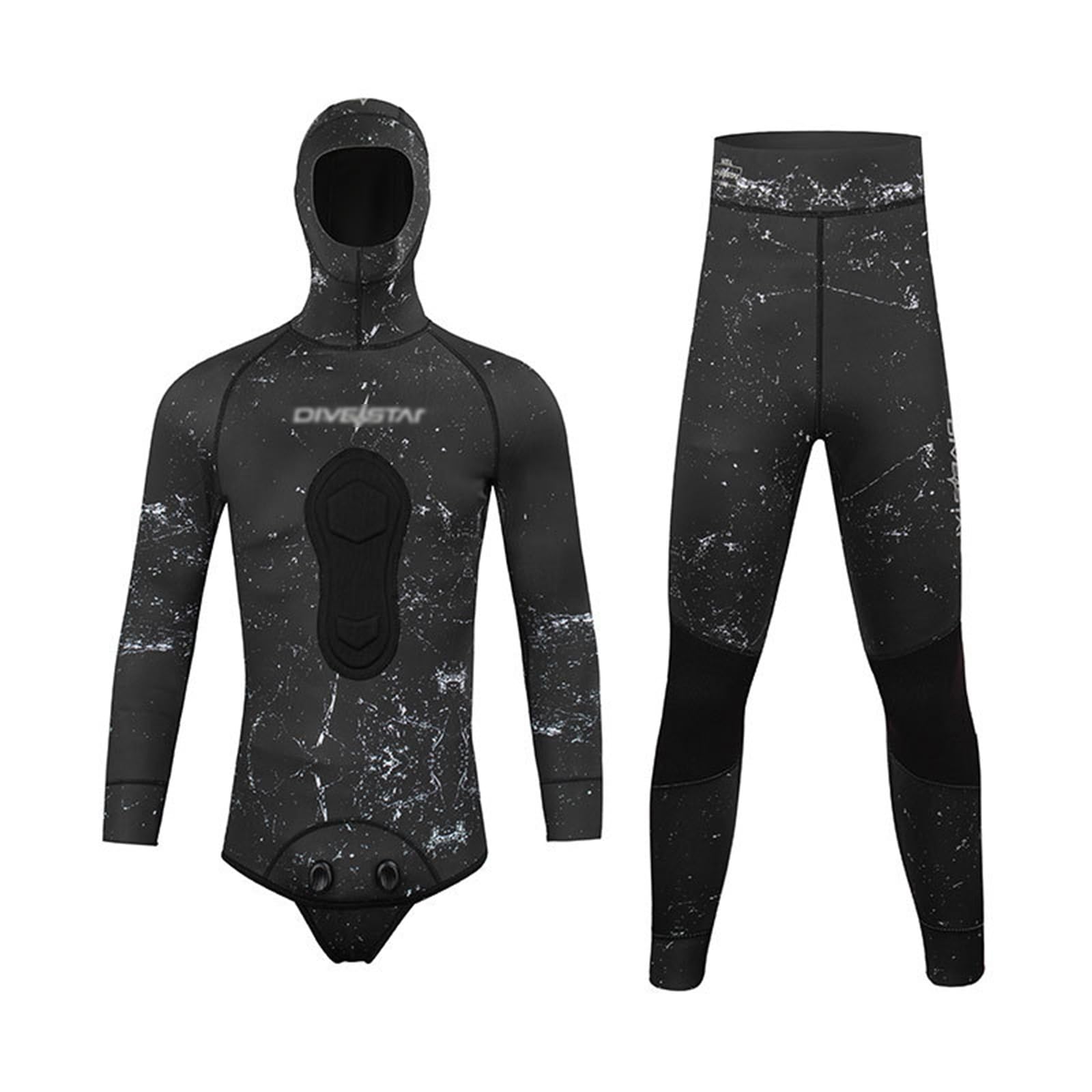 Muta Da Pesca Subacquea Da 3 Mm Con Cappuccio, Maniche Lunghe Mimetiche Per La Caccia E Le Immersioni Set Di 2 Pezzi Con Imbottitura Sul Petto Per Immersioni In Acque Fredde