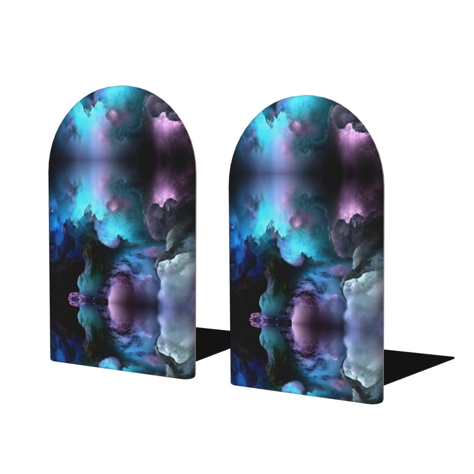 3D Graphics Universe Space Stylish Bookends with Full-Print Design Durable Wooden and Metal Bookend Set for Home, Office