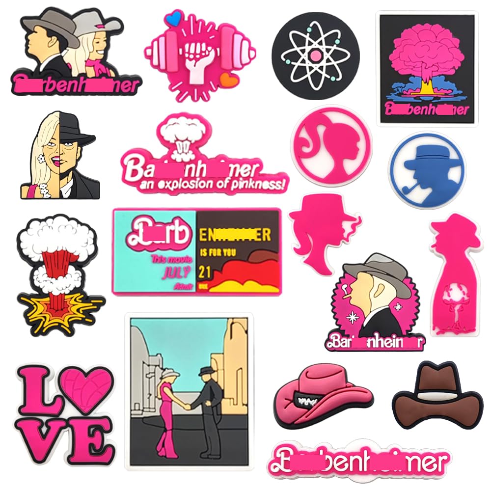 18 Pcs Pink Black Dolls Cartoon Shoe Charms, Physicist Decoration Charms, PVC Accessories, Charms For Clog Wristband Sandals Bracelet