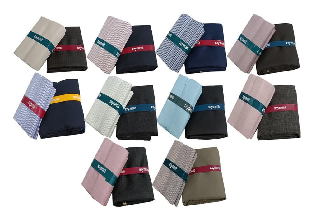 raymond fabrics Raymond Unstitched Shirt Pant Fabric Combo Pack of 10 | Premium Poly Viscose Blend | Assorted Checks, Stripes & Solid Designs | Men’s Formal & Casual Wear Material-picture-10