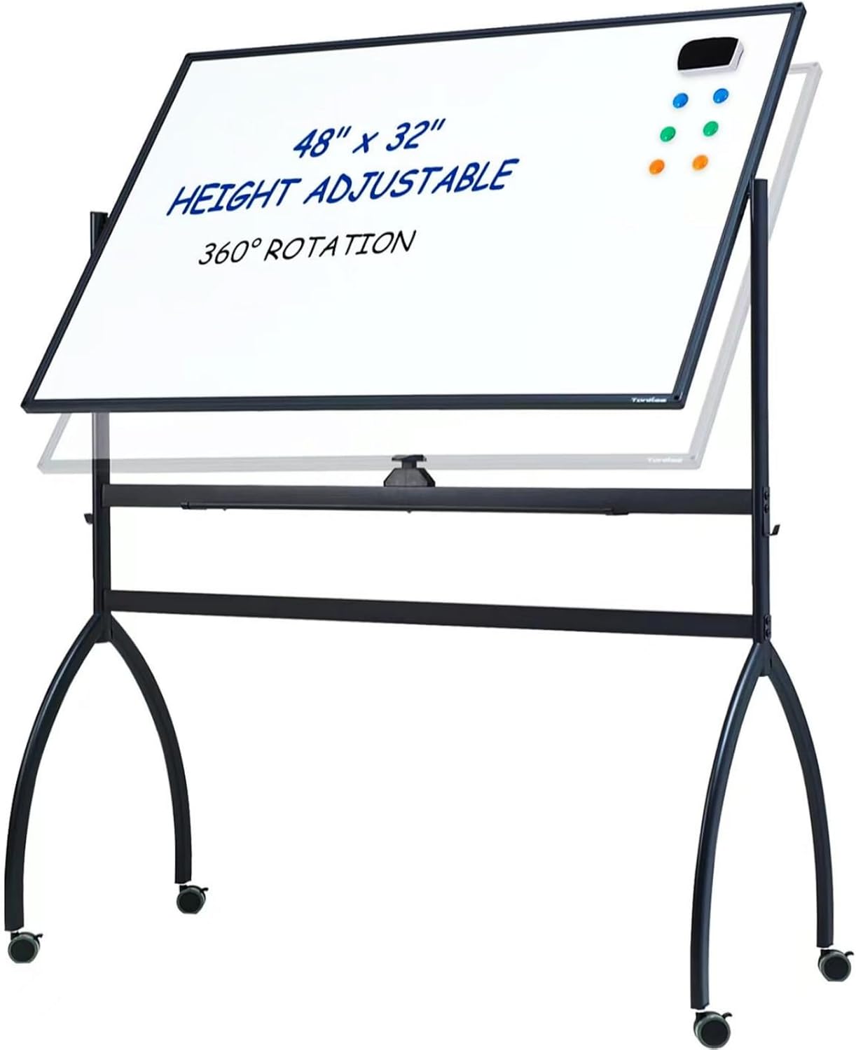 TANKEE Pizarra blanca de altura ajustable  48 x 32 pulgadas, pizarra blanca móvil sobre ruedas, gran pizarra magnética de doble cara de borrado en