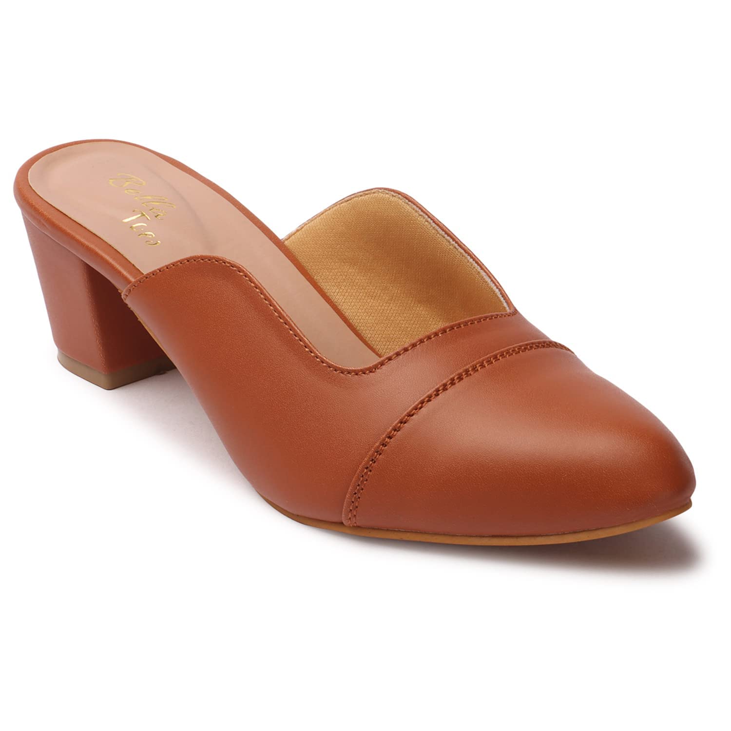 MADANA Womens Tan Block Heel Bellies |Latest New Slip-On sandals for Womans (Tan numeric_5) (B0BZLQPJP6) Amazon Price History, Amazon Price Tracker