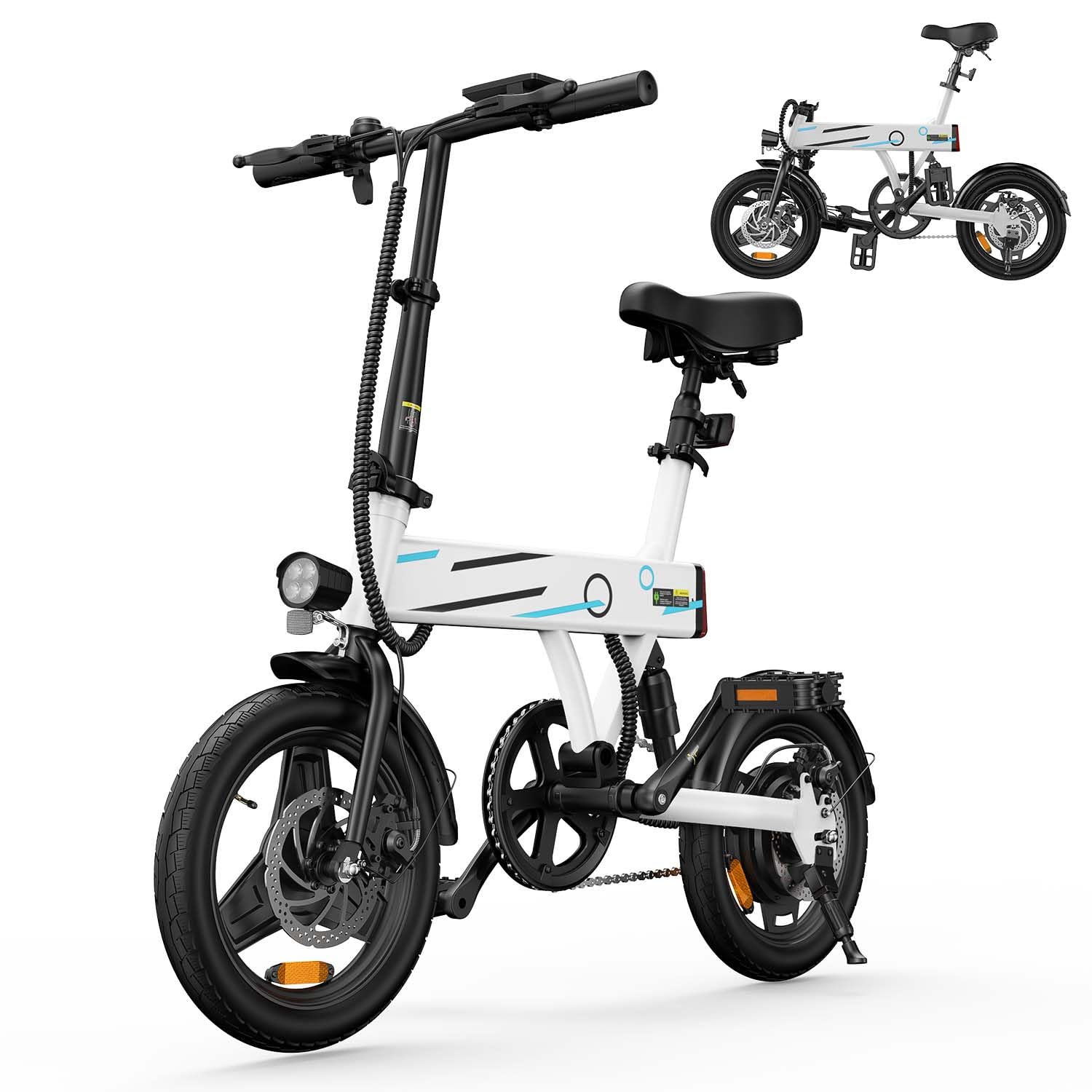 Finbike U1/EB1 Bici Elettrica Pieghevole, 14" Bici Elettrica da 280.8 WH Batteria, Autonomia di 40 KM, Motore 250W, E-Bike per Adulti E Adolescente, Carga 150kg, 10/15/25KM/H, Pendolarismo Quotidiano