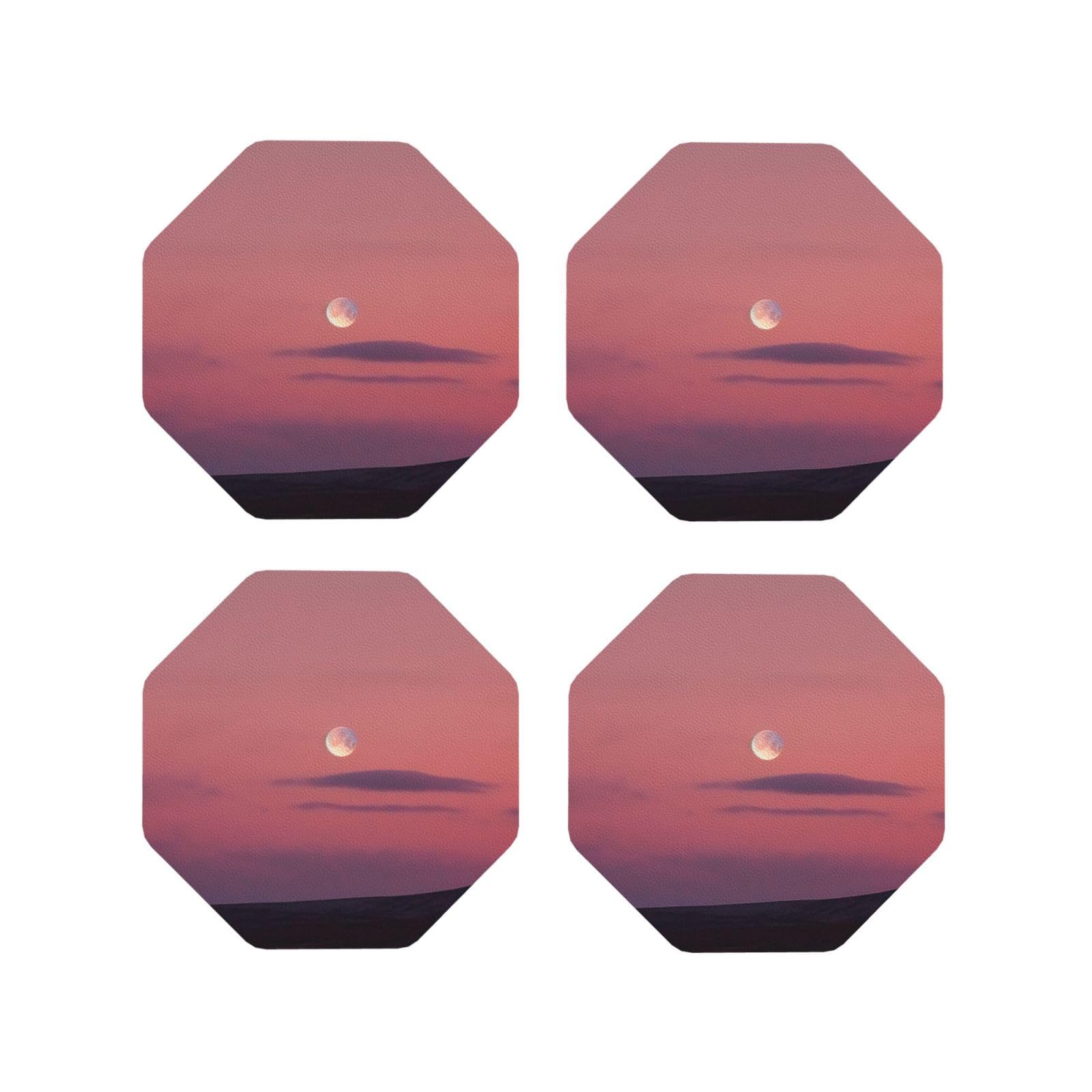 4pcs Drink Coasters for Tabletop Protection, 4" Leather Coasters for Drinks, Sky and Moon Cup Coasters for Coffee Table Decor, Non-Slip Drinking Cup Mat for Hot Or Cold Drink